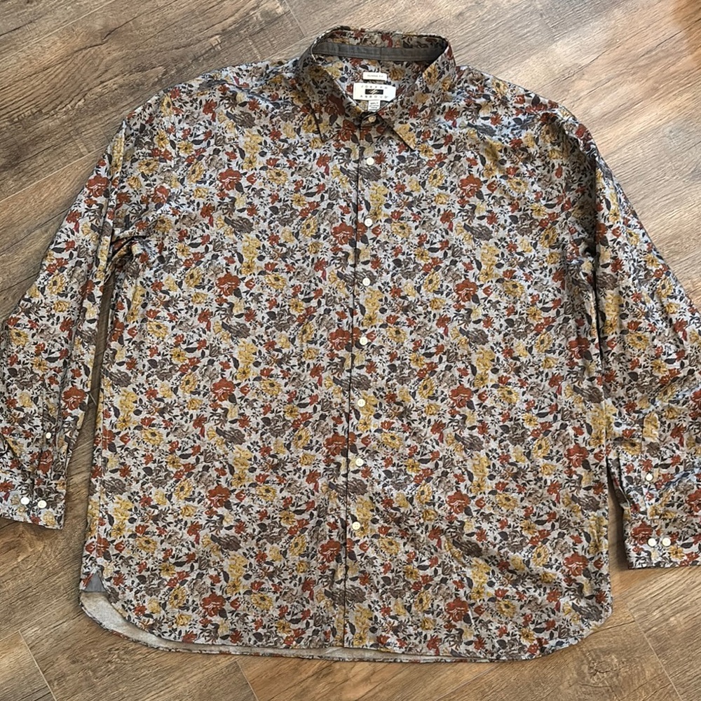 Joseph Abboud Men’s Size 3XLT‎ Brown and Gold Floral Casual Button Down Shirt